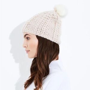 ADAY grey knit chunky wool beanie with pompom
